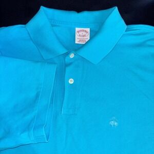 Brooks Brothers Men's Large Pique Polo Shirt Turquoise Blue Short Sleeve